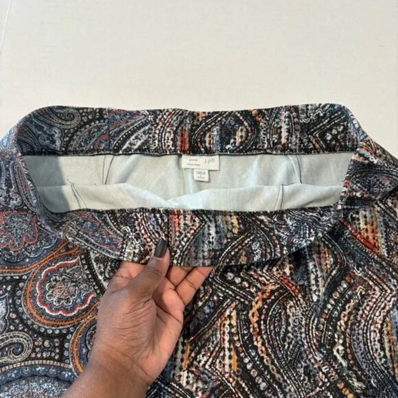 J. Jill Ponte Knit Pencil Skirt Gray Blue Paisley Print Pull On Stretch Waist LP - Picture 5 of 9